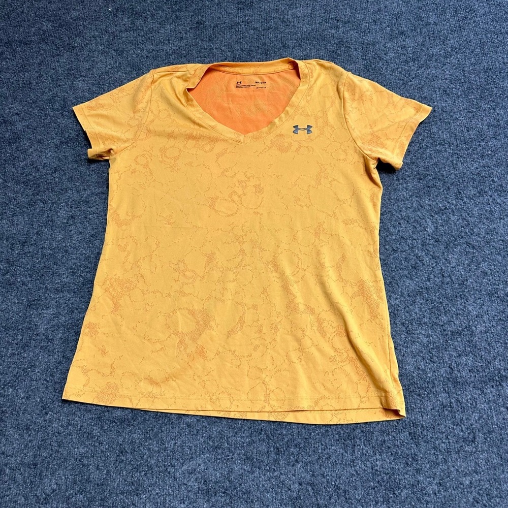 Under Armour T-Shirt Womens Size M Orange HeatGear Loose Fit V-Neck Athletic Top